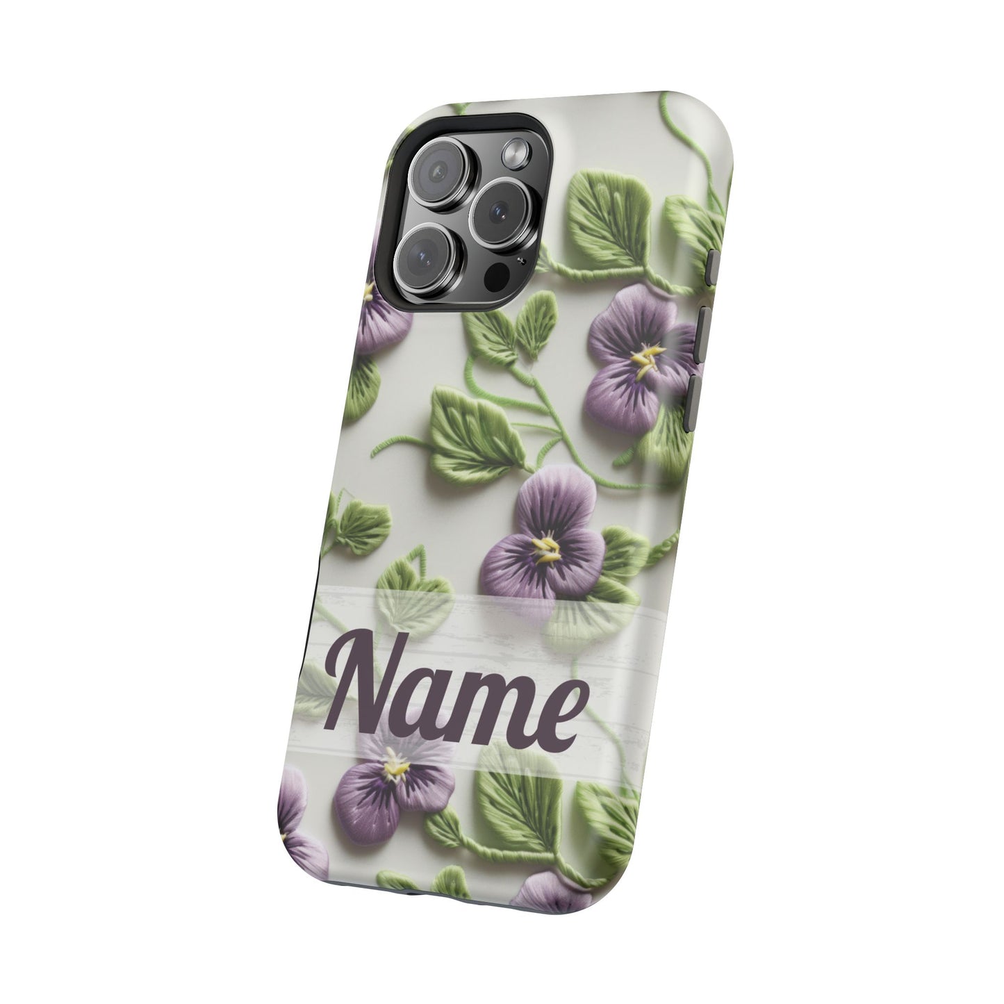 February Birth Flower Phone Case • Violet Embroidery iPhone Cover • MagSafe Gift for Her