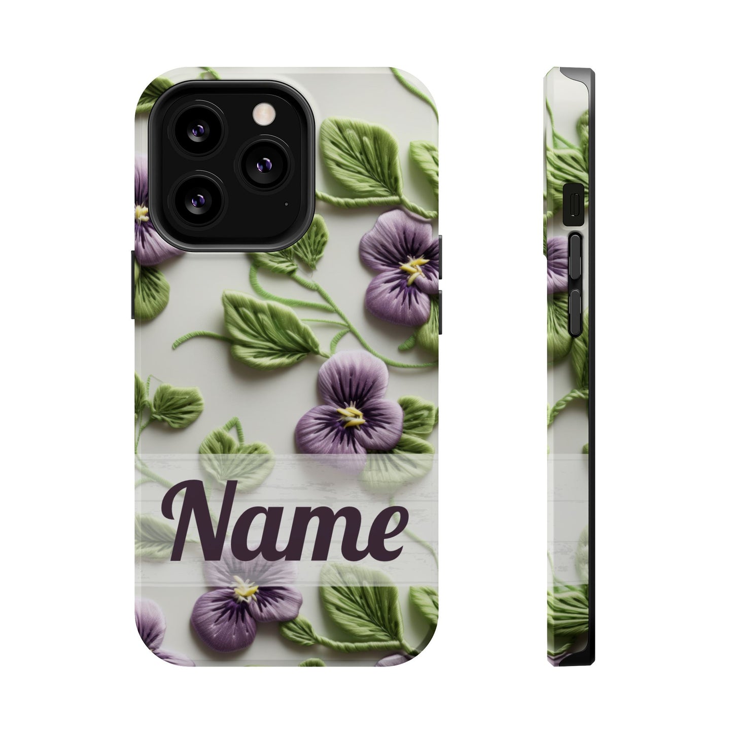 February Birth Flower Phone Case • Violet Embroidery iPhone Cover • MagSafe Gift for Her