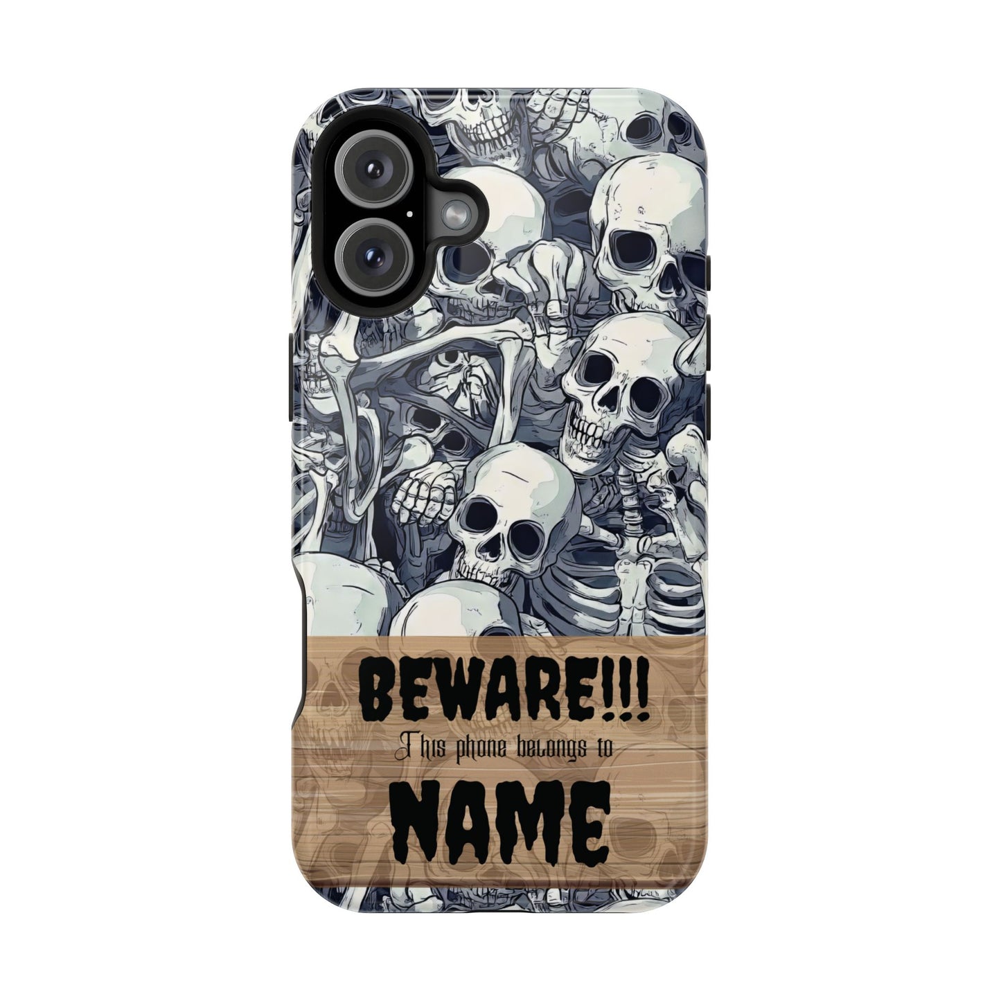 Custom, Personalized Halloween Magnetic Tough Cases for iPhone - Beware Skulls with Name