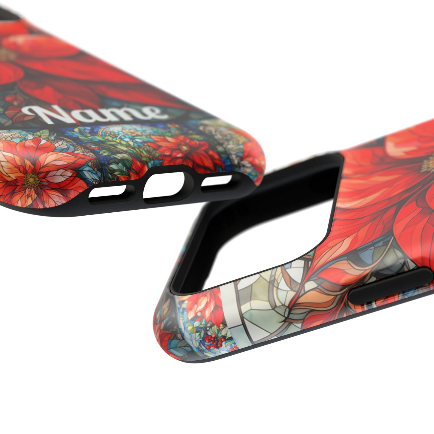 Christmas Poinsettia Stained Glass Phone Case - Personalized Christmas Phone Case Impact-Resistant Case