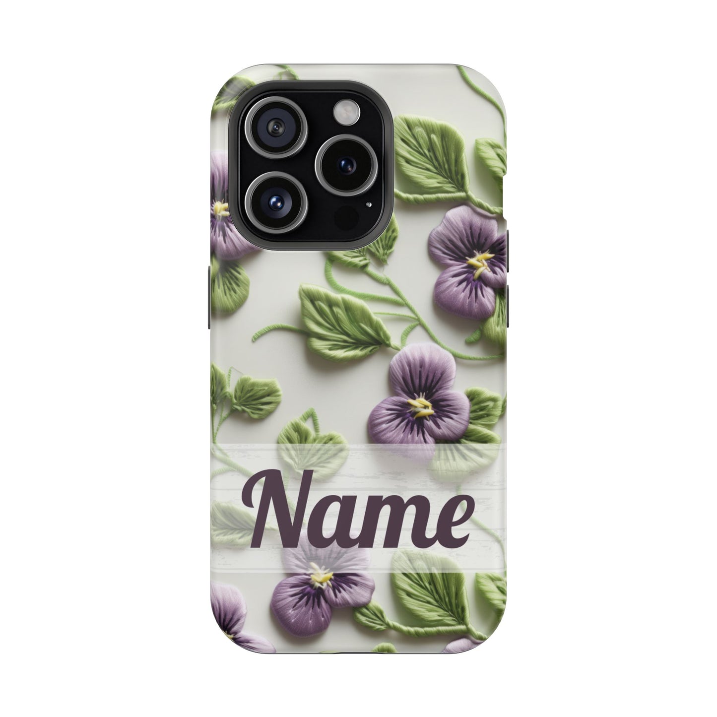 February Birth Flower Phone Case • Violet Embroidery iPhone Cover • MagSafe Gift for Her