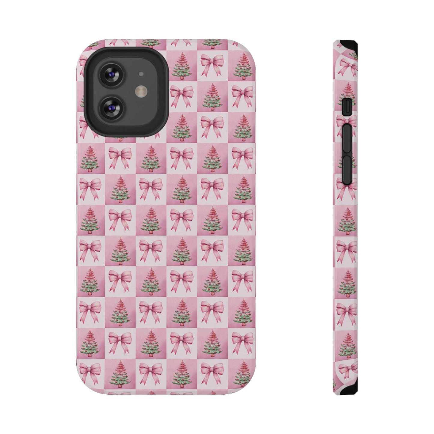 Pink Retro Christmas Tree & Coquette Phone Case - Christmas Phone Case Impact-Resistant Cases iPhone Samsung
