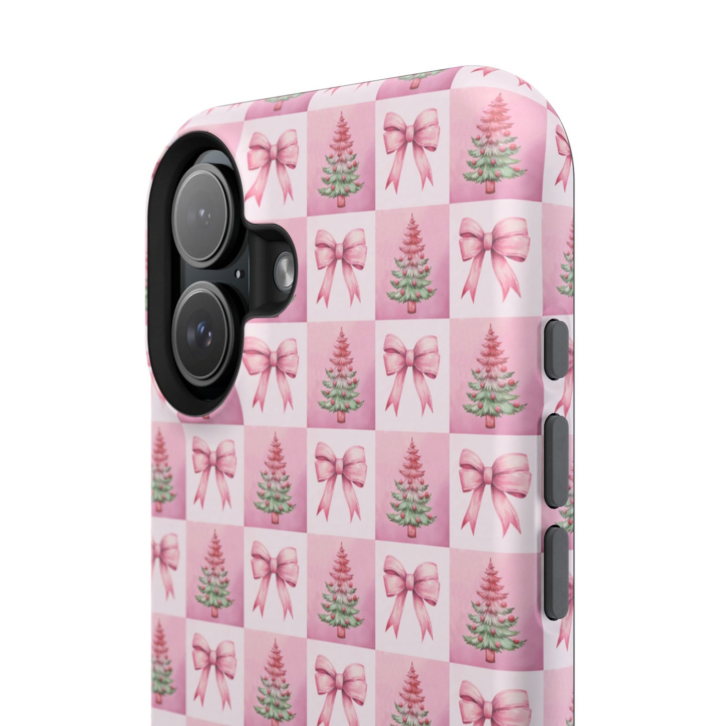 Pink Retro Christmas Tree & Coquette Phone Case - Personalized Christmas Phone Case Impact-Resistant Cases iPhone Samsung