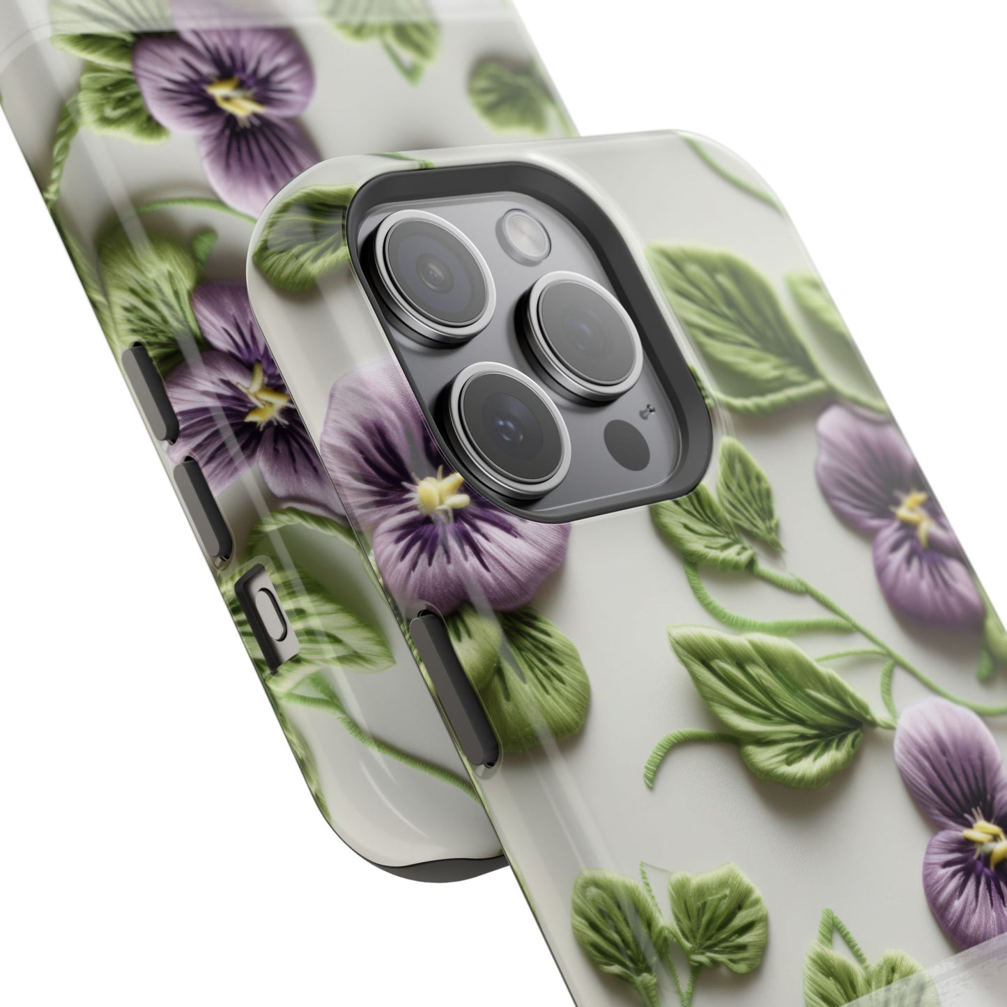 February Birth Flower Phone Case • Violet Embroidery iPhone Cover • MagSafe Gift for Her