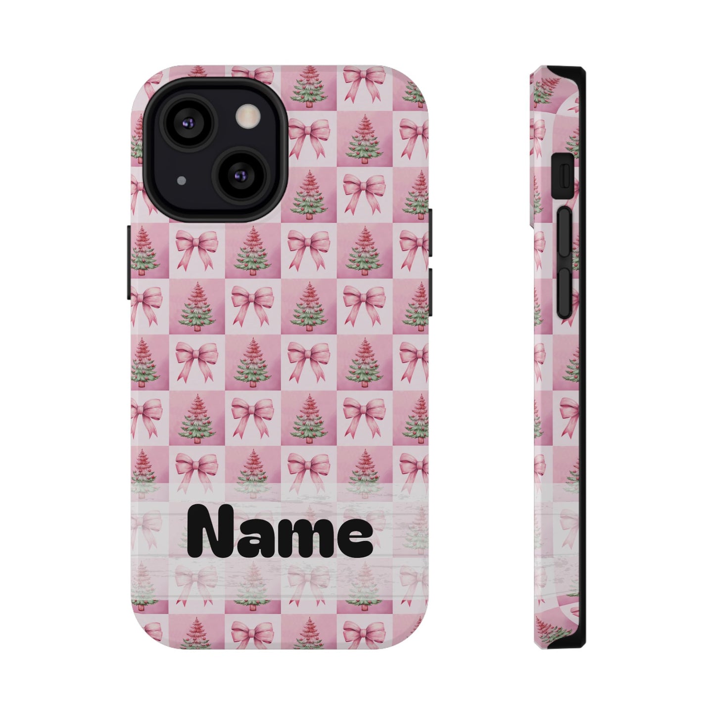 Pink Retro Christmas Tree & Coquette Phone Case - Personalized Christmas Phone Case Impact-Resistant Cases iPhone Samsung