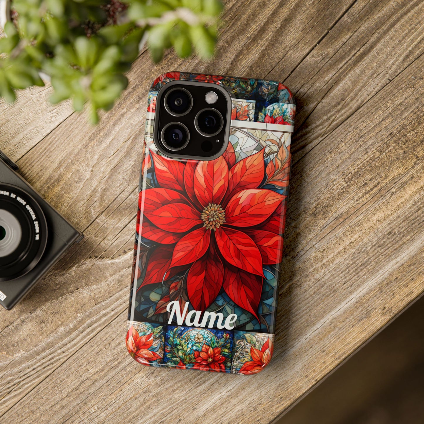 Christmas Poinsettia Stained Glass Phone Case - Personalized Christmas Phone Case Impact-Resistant Case