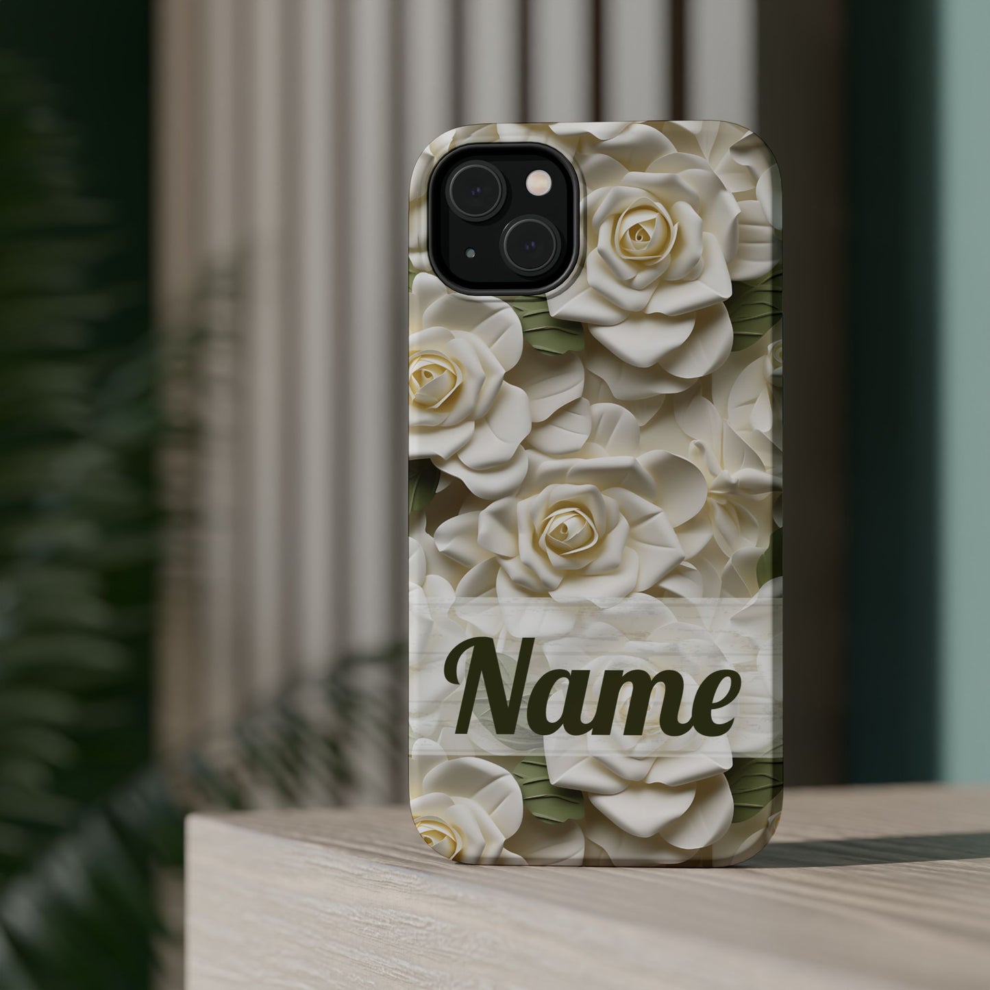 June Birth Flower Phone Case • White Paper Rose iPhone Cover • 3D Floral MagSafe Gift