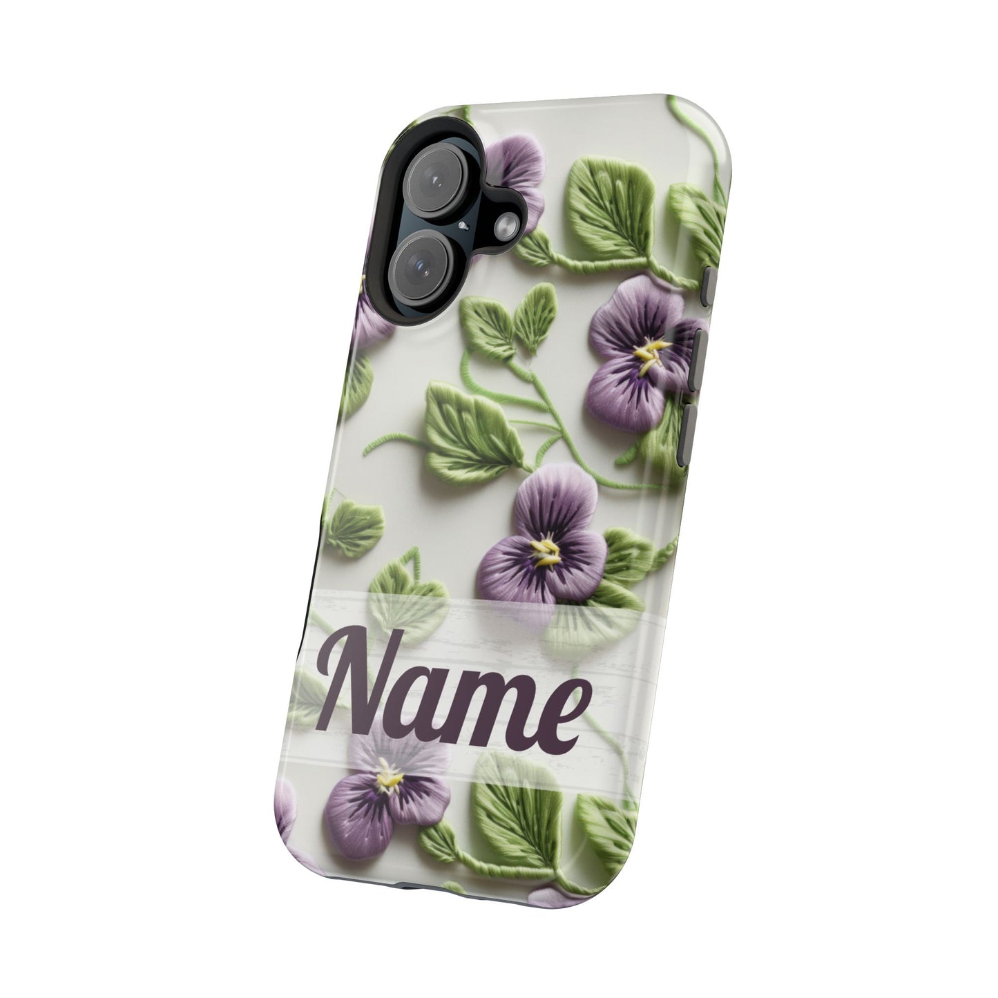 February Birth Flower Phone Case • Violet Embroidery iPhone Cover • MagSafe Gift for Her