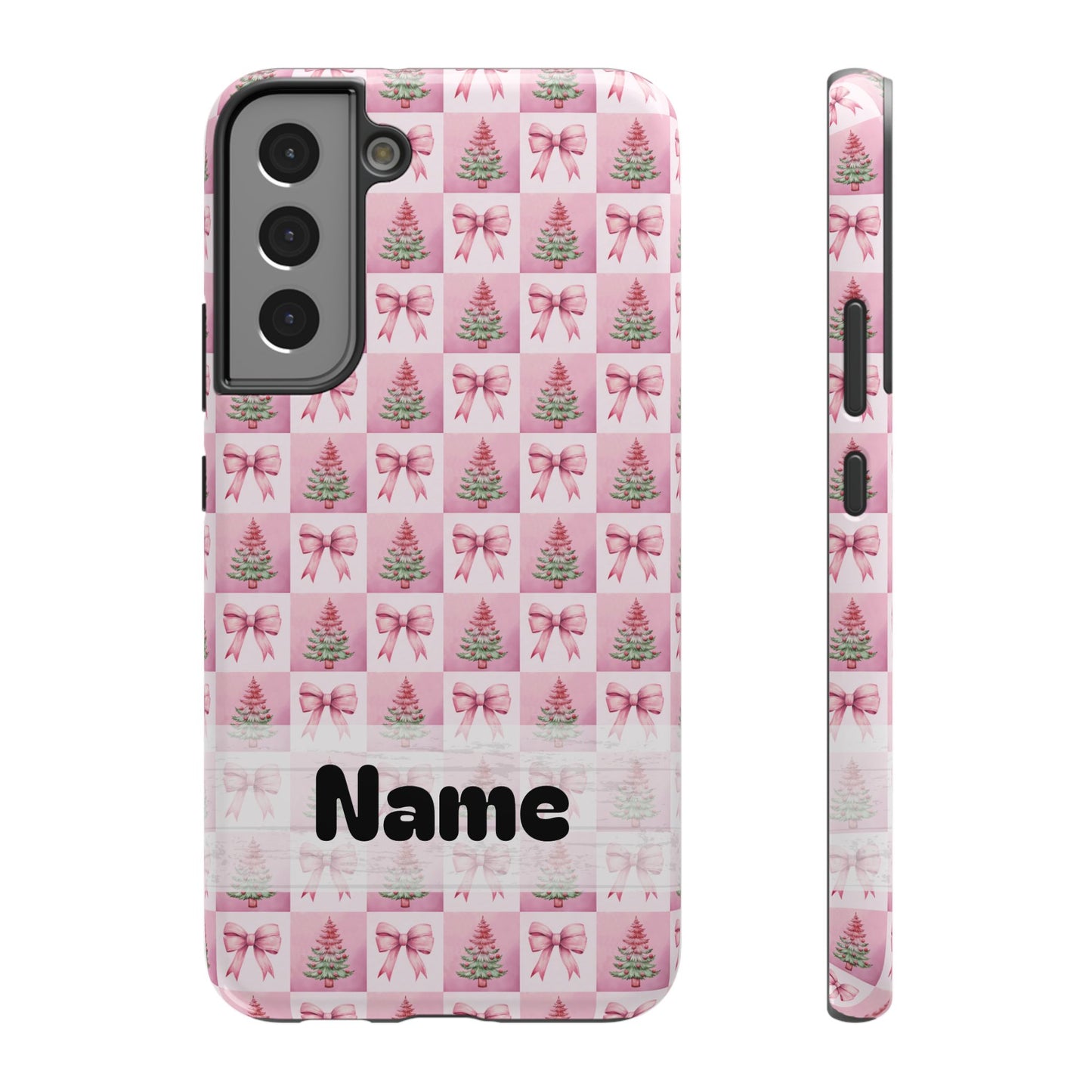 Pink Retro Christmas Tree & Coquette Phone Case - Personalized Christmas Phone Case Impact-Resistant Cases iPhone Samsung