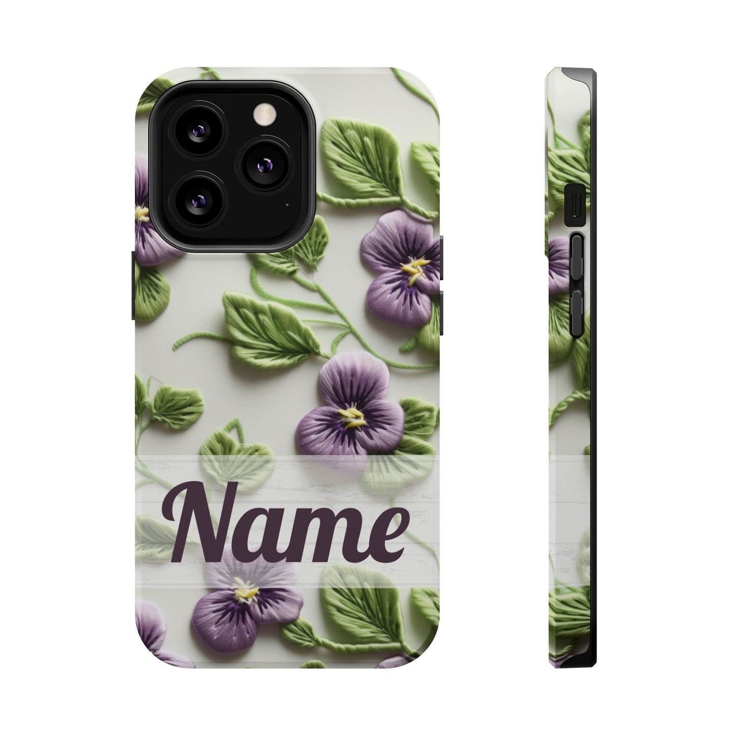 February Birth Flower Phone Case • Violet Embroidery iPhone Cover • MagSafe Gift for Her