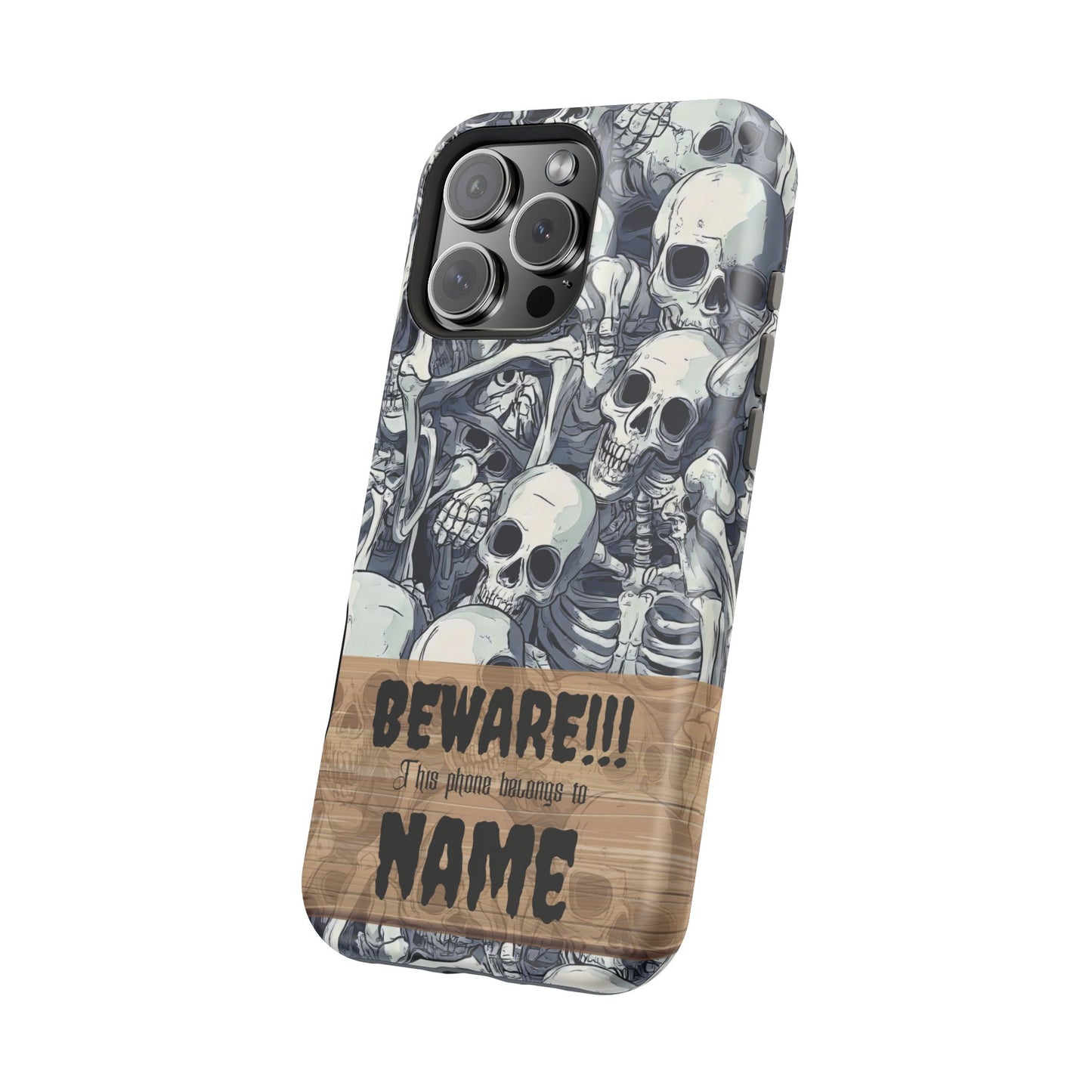 Custom, Personalized Halloween Magnetic Tough Cases for iPhone - Beware Skulls with Name