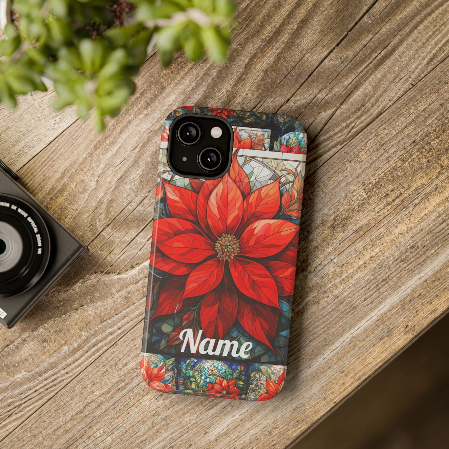 Christmas Poinsettia Stained Glass Phone Case - Personalized Christmas Phone Case Impact-Resistant Case