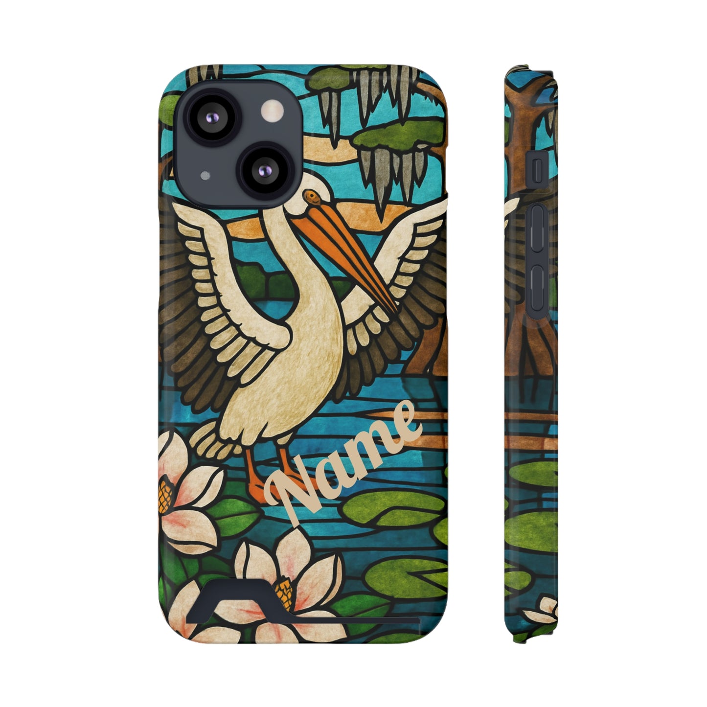 CAJUN DEB MDS Awareness Phone Case With Card Holder, Pelican, Stained Glass case, Louisiana phone case, magnolia