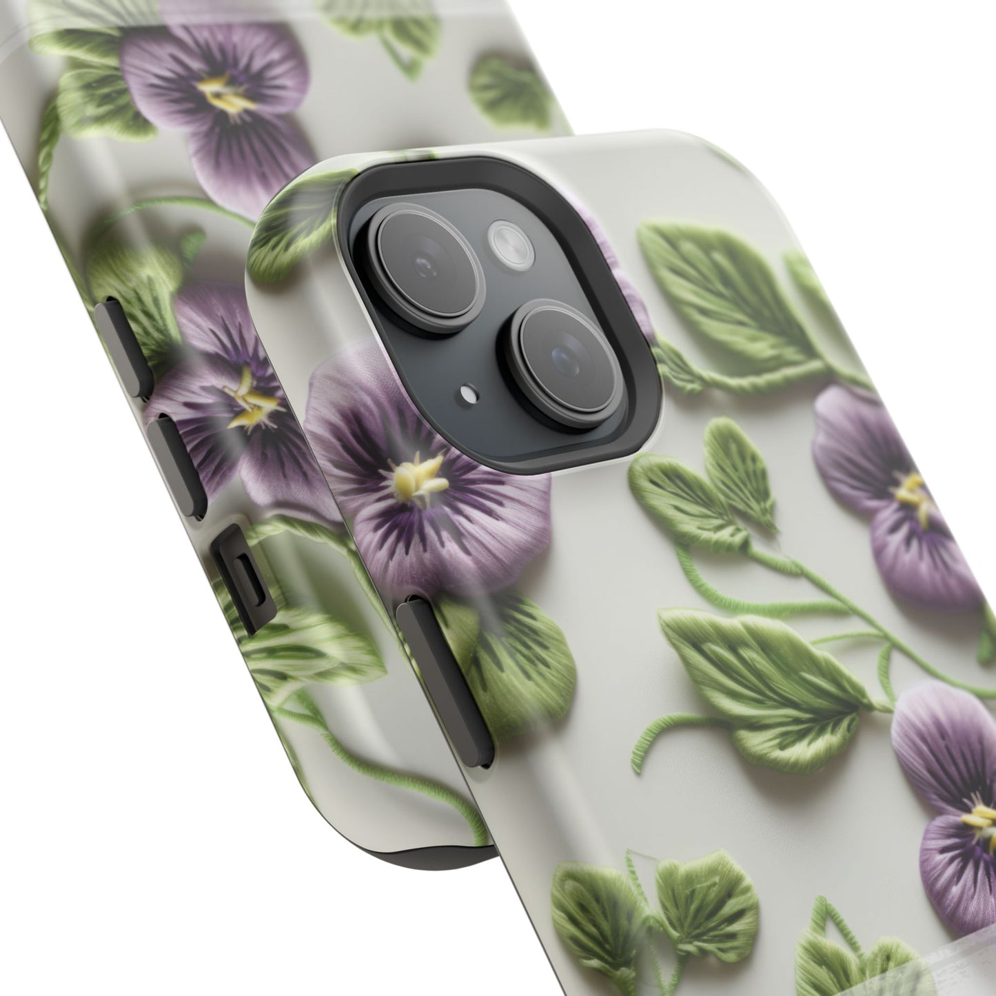 February Birth Flower Phone Case • Violet Embroidery iPhone Cover • MagSafe Gift for Her