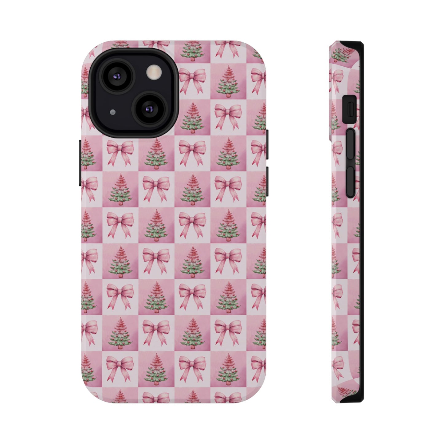 Pink Retro Christmas Tree & Coquette Phone Case - Christmas Phone Case Impact-Resistant Cases iPhone Samsung