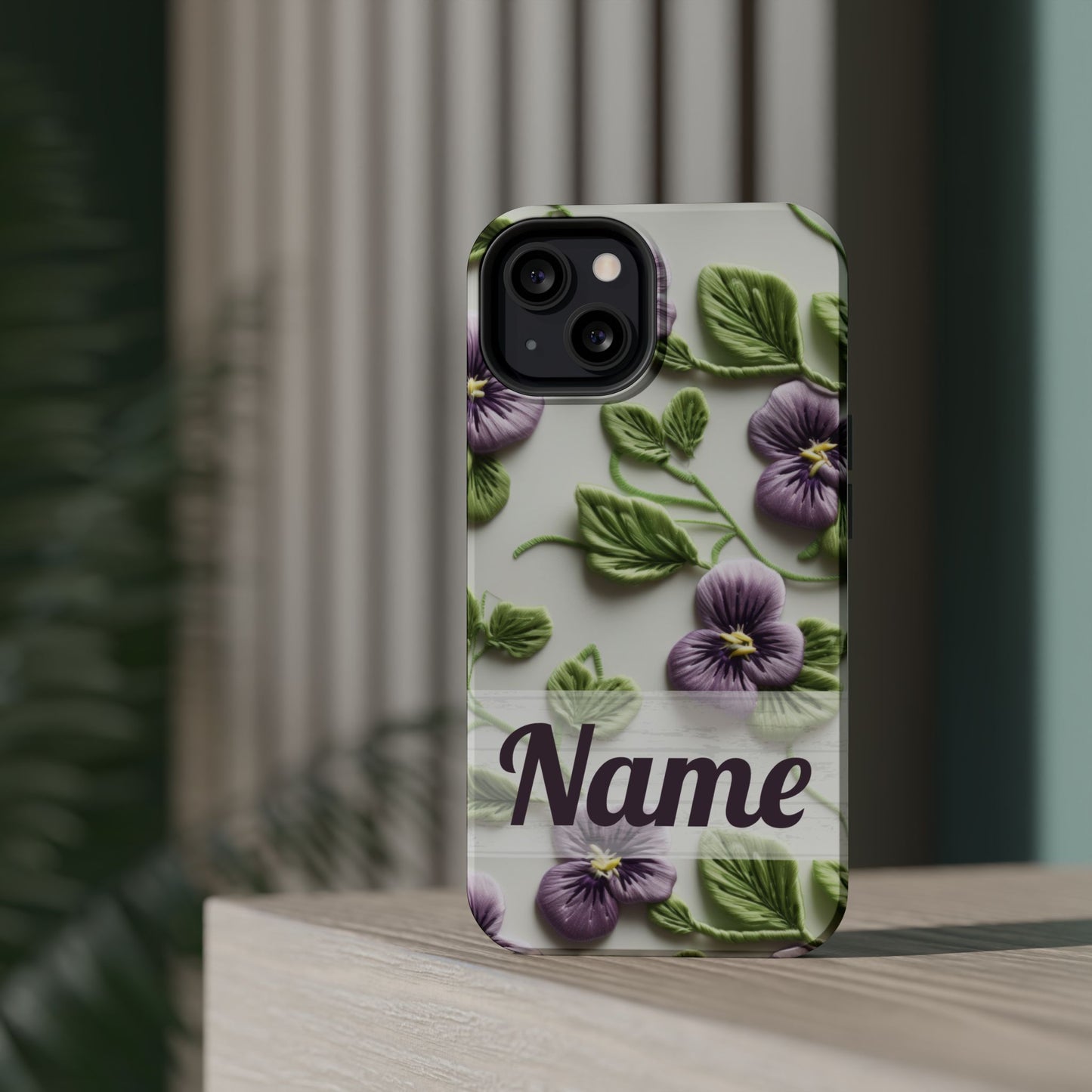 February Birth Flower Phone Case • Violet Embroidery iPhone Cover • MagSafe Gift for Her