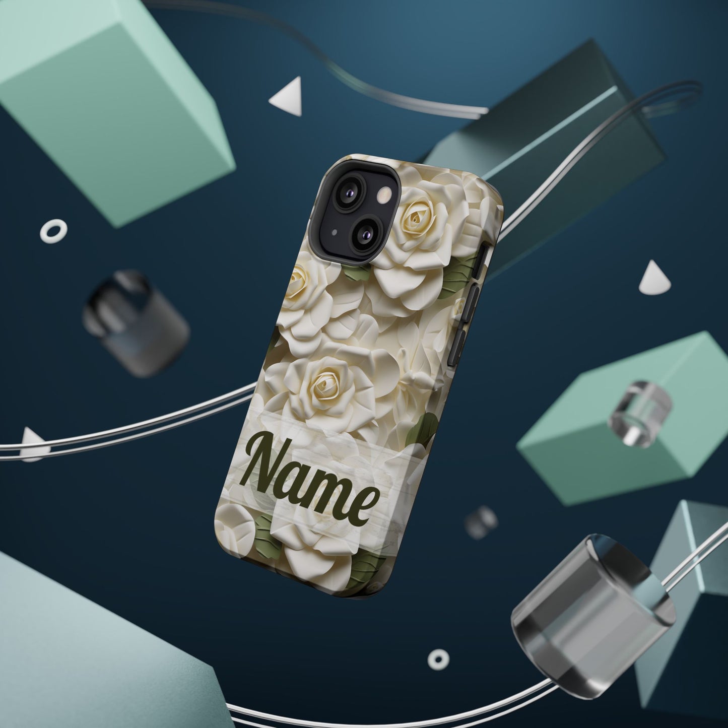 June Birth Flower Phone Case • White Paper Rose iPhone Cover • 3D Floral MagSafe Gift