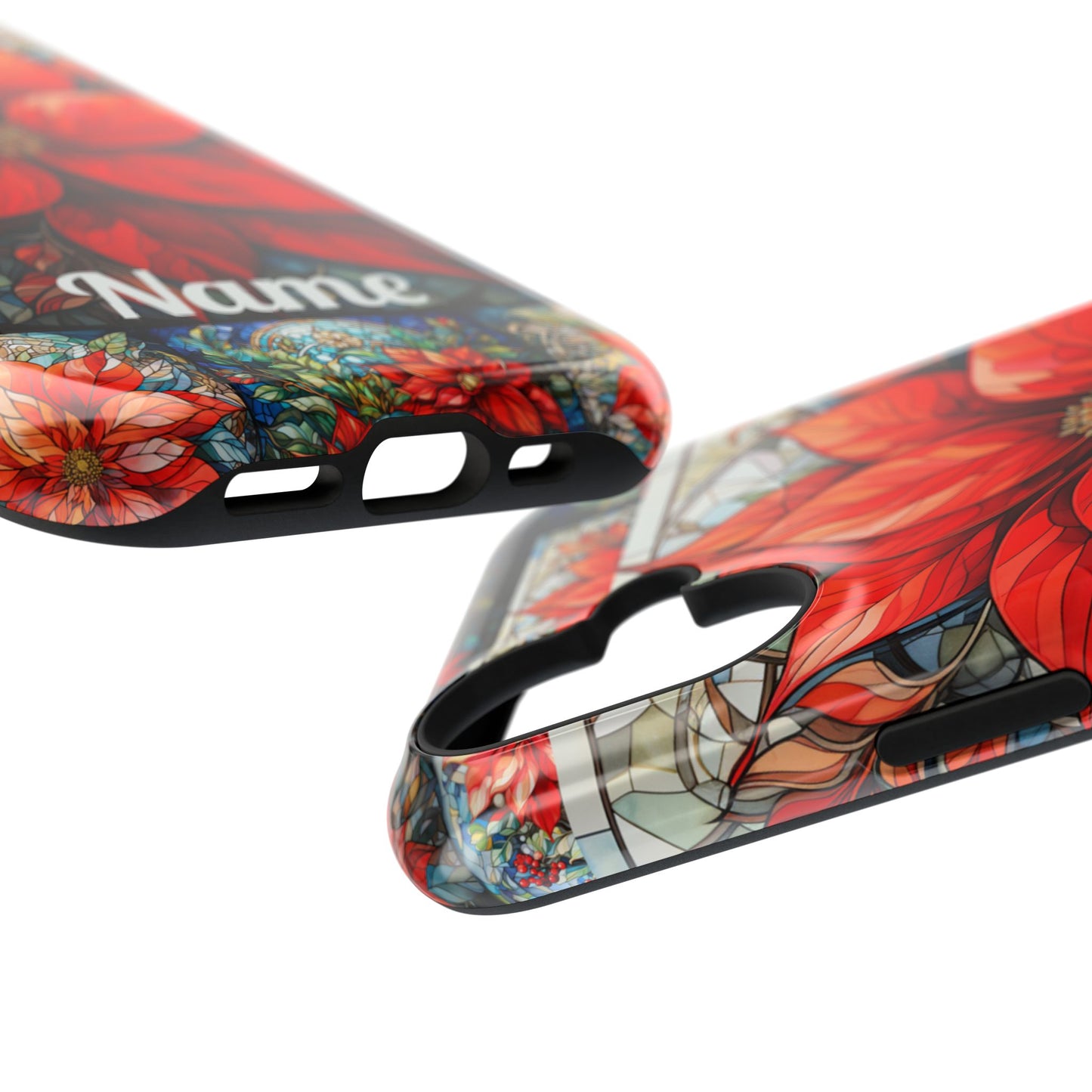 Christmas Poinsettia Stained Glass Phone Case - Personalized Christmas Phone Case Impact-Resistant Case
