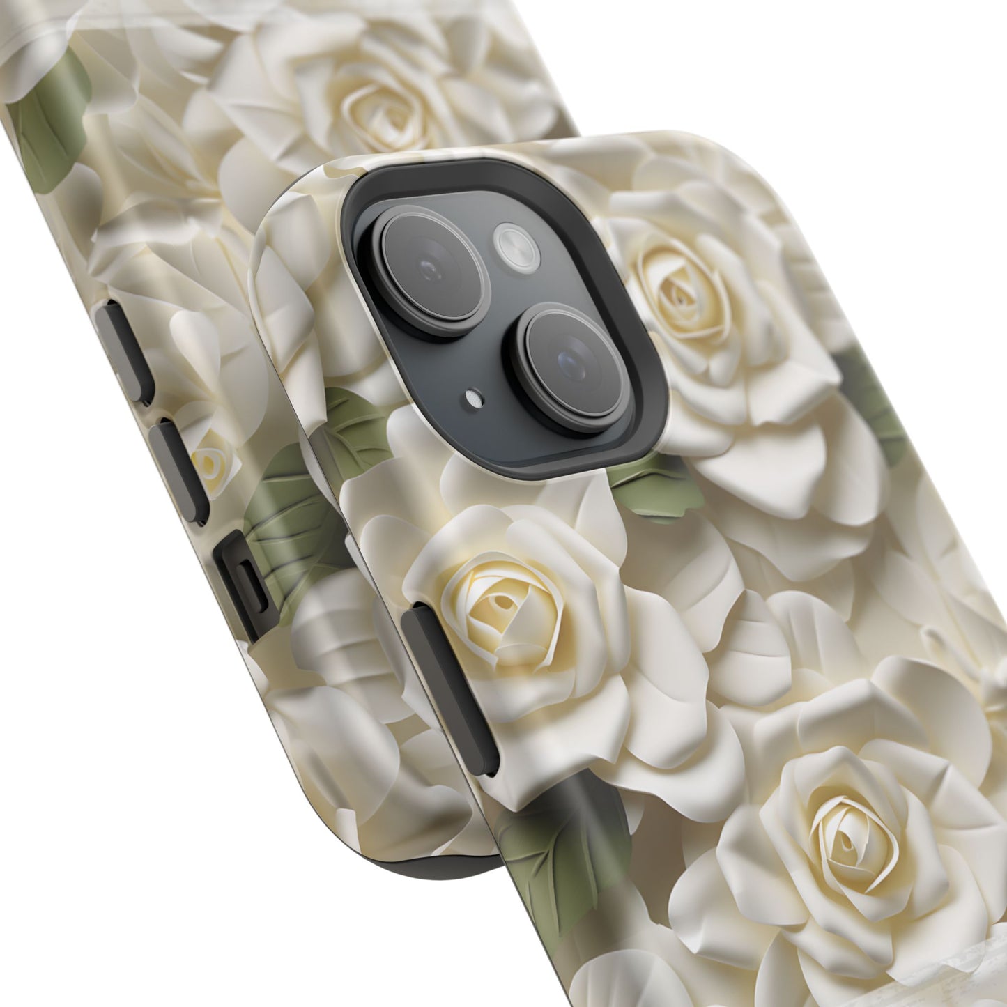 June Birth Flower Phone Case • White Paper Rose iPhone Cover • 3D Floral MagSafe Gift