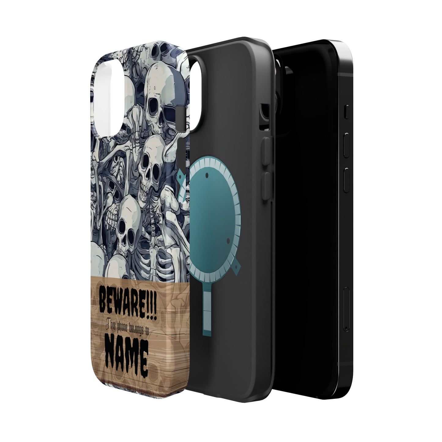 Custom, Personalized Halloween Magnetic Tough Cases for iPhone - Beware Skulls with Name