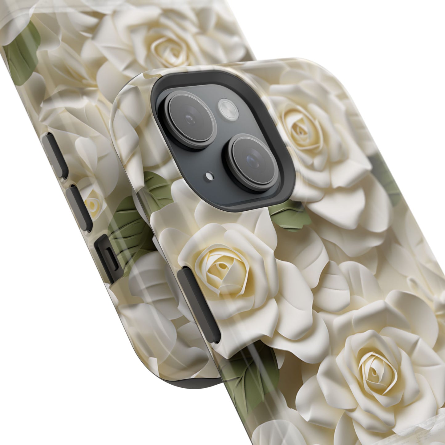June Birth Flower Phone Case • White Paper Rose iPhone Cover • 3D Floral MagSafe Gift