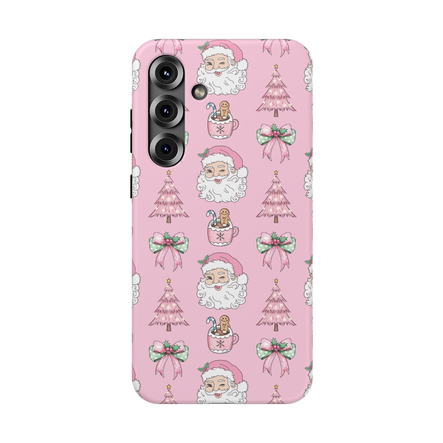 Pink Retro Santa & Coquette Bow Christmas Phone Case - Christmas Phone Case Impact-Resistant Case