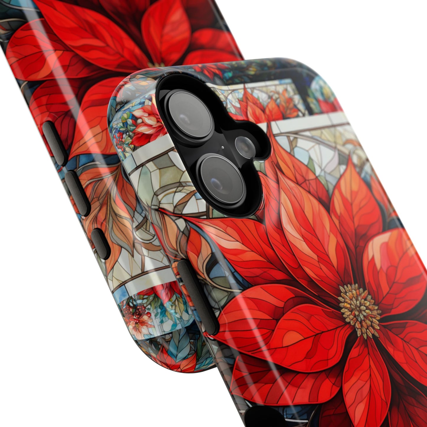 Christmas Poinsettia Stained Glass Phone Case - Personalized Christmas Phone Case Impact-Resistant Case