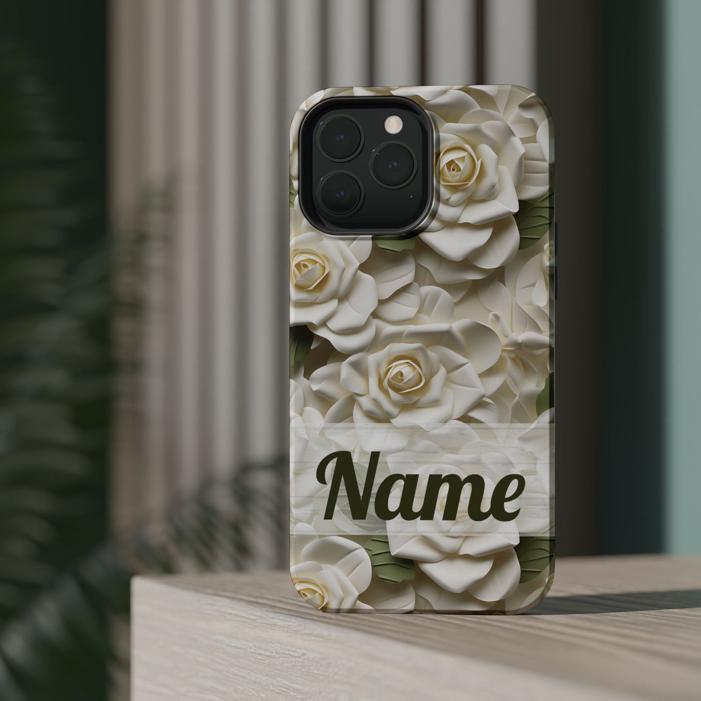 June Birth Flower Phone Case • White Paper Rose iPhone Cover • 3D Floral MagSafe Gift