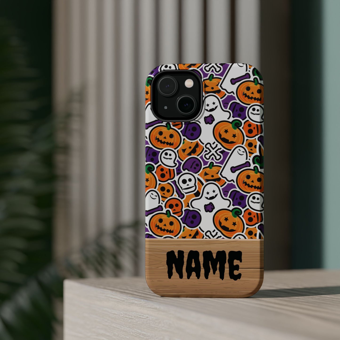 Custom, Personalized Halloween Magnetic Tough Cases for iPhone - purple pumpkin ghost skull phone case