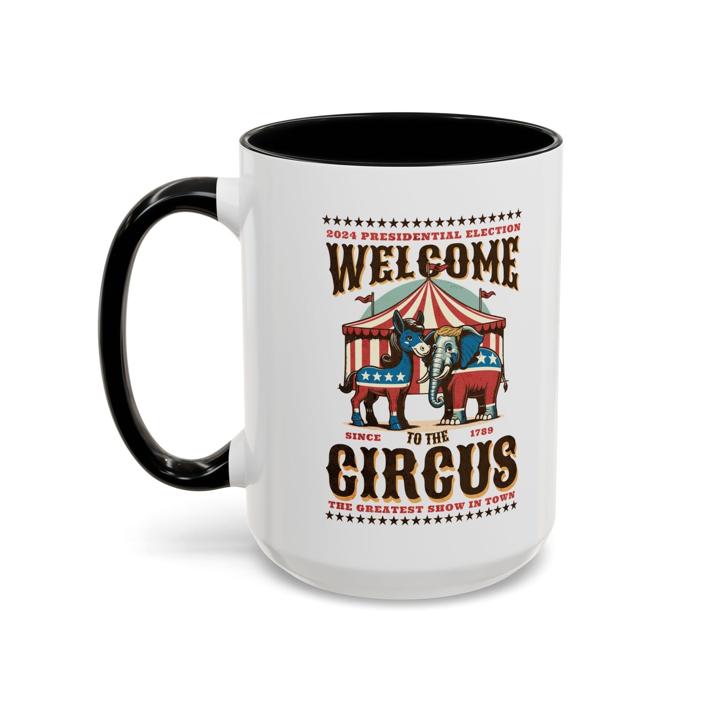 Political Circus Coffee Mug (11, 15oz) - Republican Democrat Independent Elephant Donkey