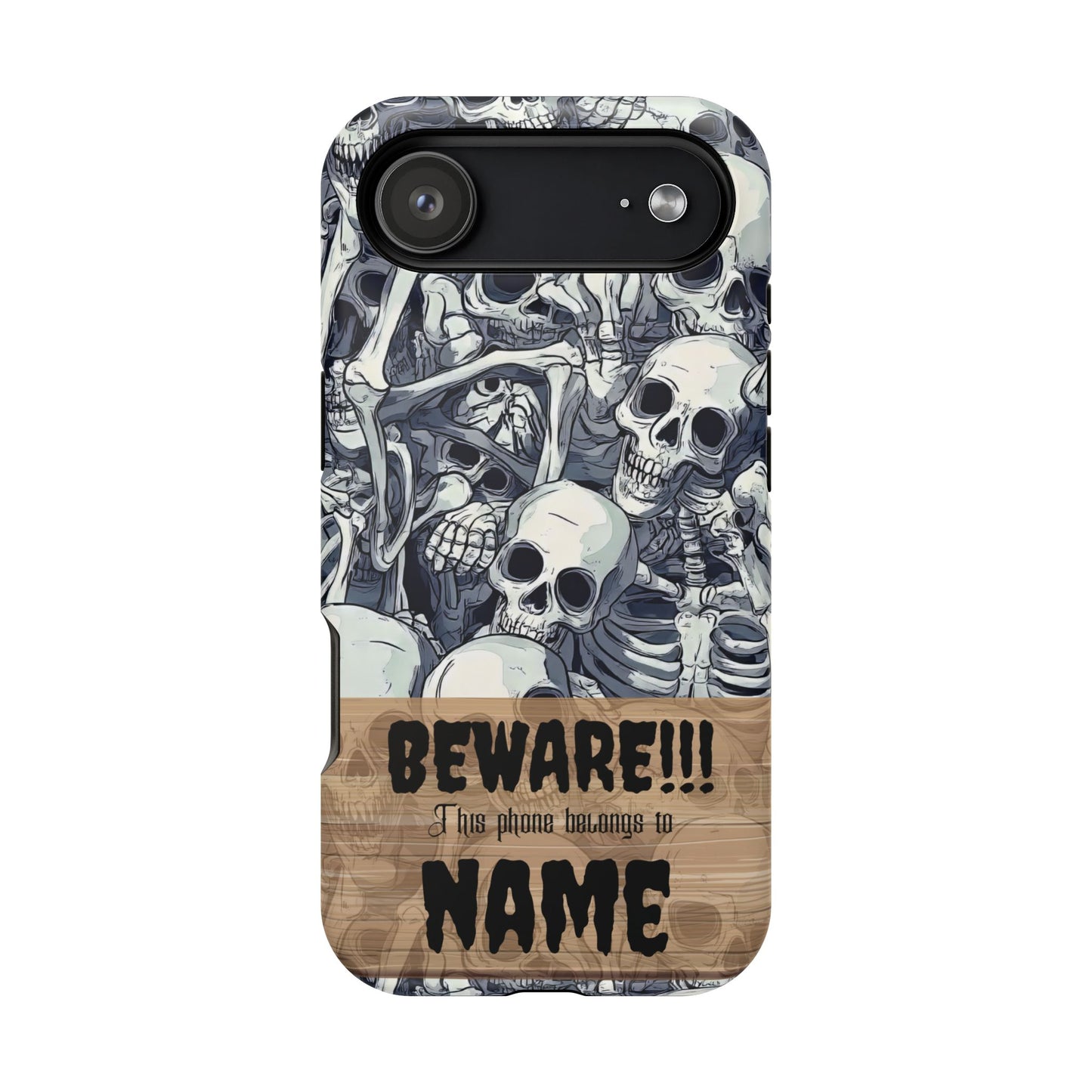 Custom, Personalized Halloween Magnetic Tough Cases for iPhone - Beware Skulls with Name