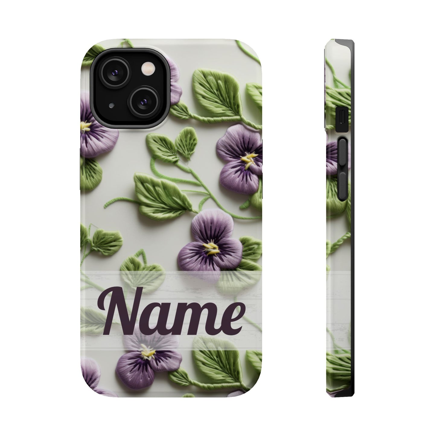 February Birth Flower Phone Case • Violet Embroidery iPhone Cover • MagSafe Gift for Her