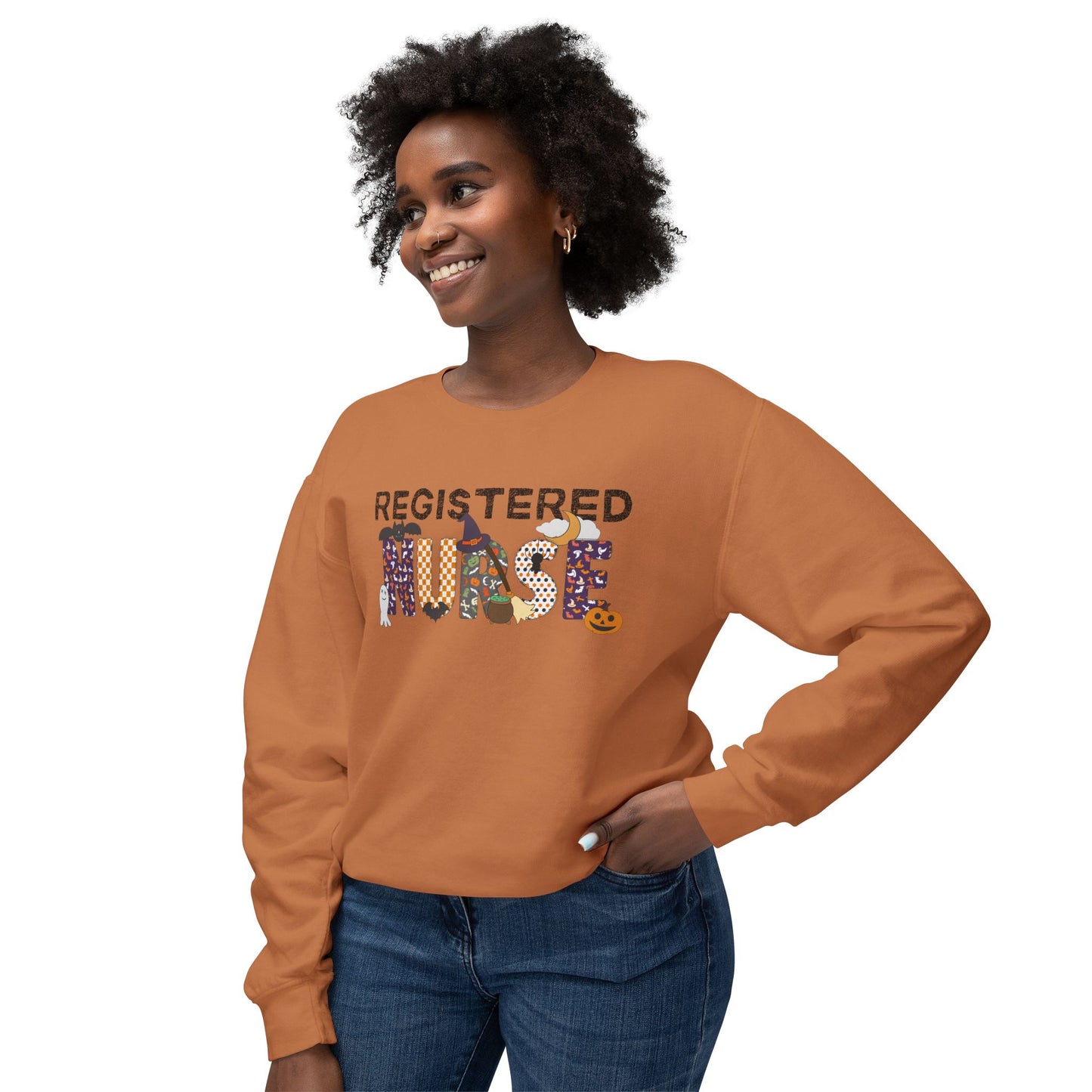 NURSE-tastic Halloween Sweatshirt Comfort Colors Unisex Lightweight Crewneck - Registered Cardiac Oncology Dialysis Pediatric Office Retired