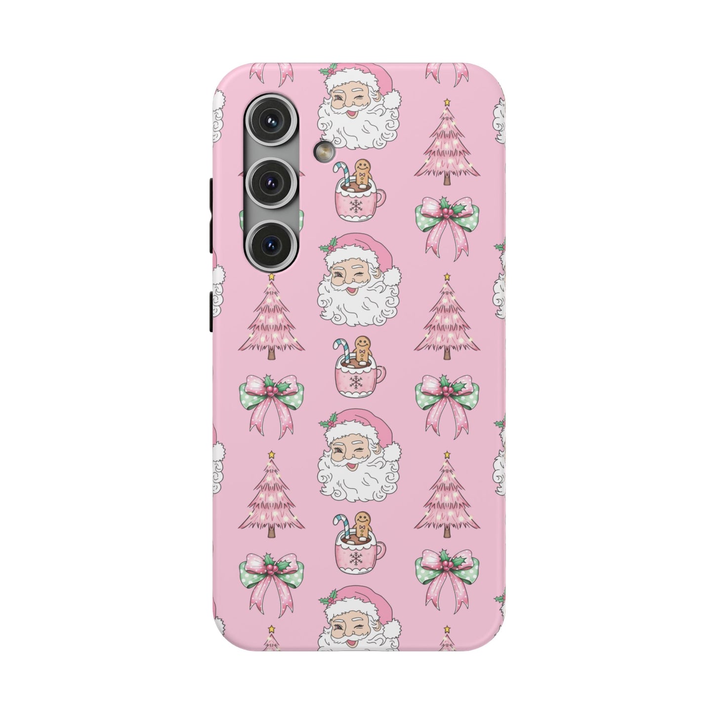 Pink Retro Santa & Coquette Bow Christmas Phone Case - Christmas Phone Case Impact-Resistant Case