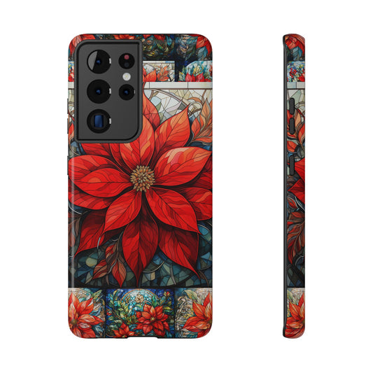 Christmas Poinsettia Stained Glass Phone Case - Christmas Phone Case Impact-Resistant Case