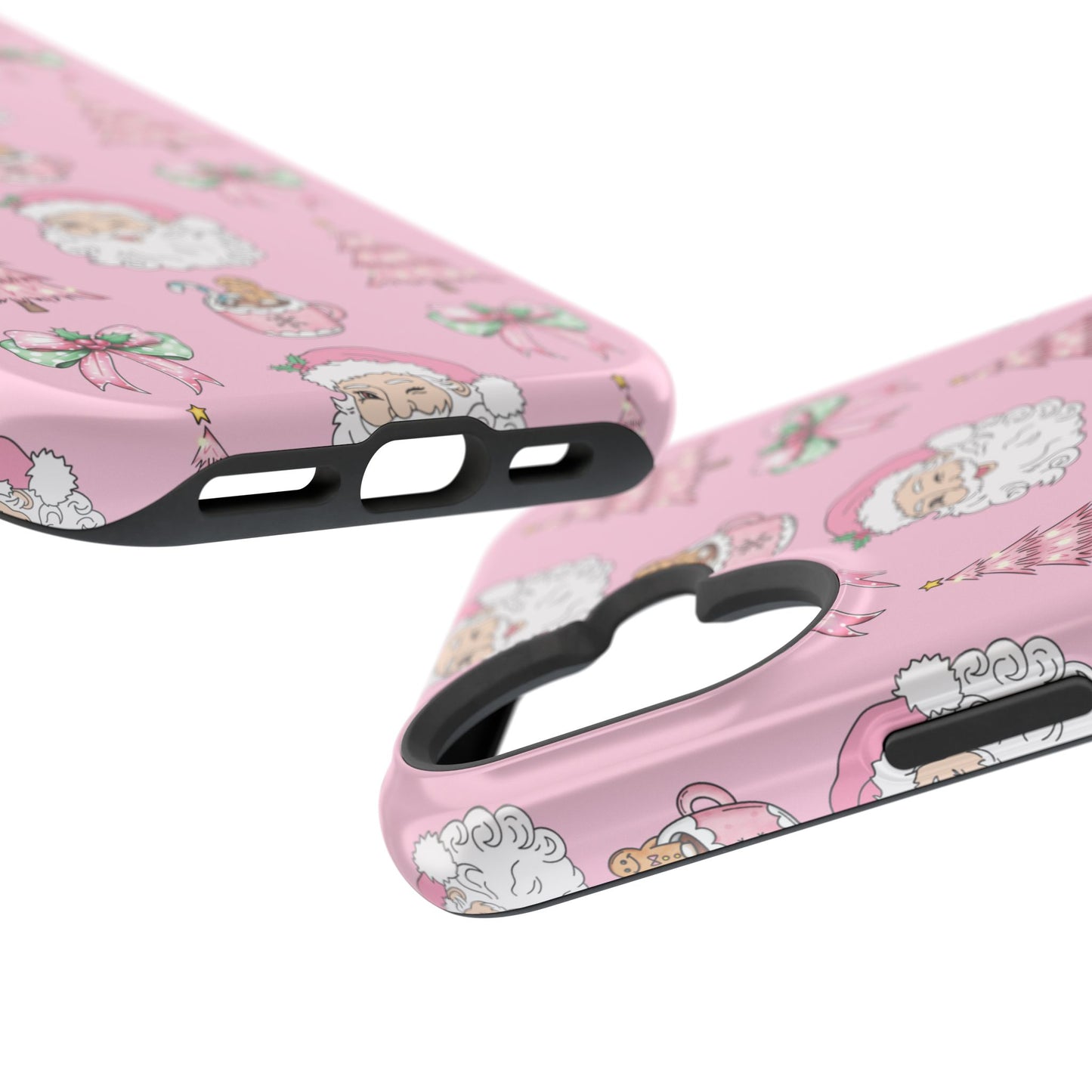 Pink Retro Santa & Coquette Bow Christmas Phone Case - Christmas Phone Case Impact-Resistant Case