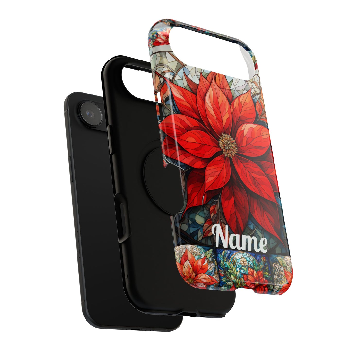 Christmas Poinsettia Stained Glass Phone Case - Personalized Christmas Phone Case Impact-Resistant Case