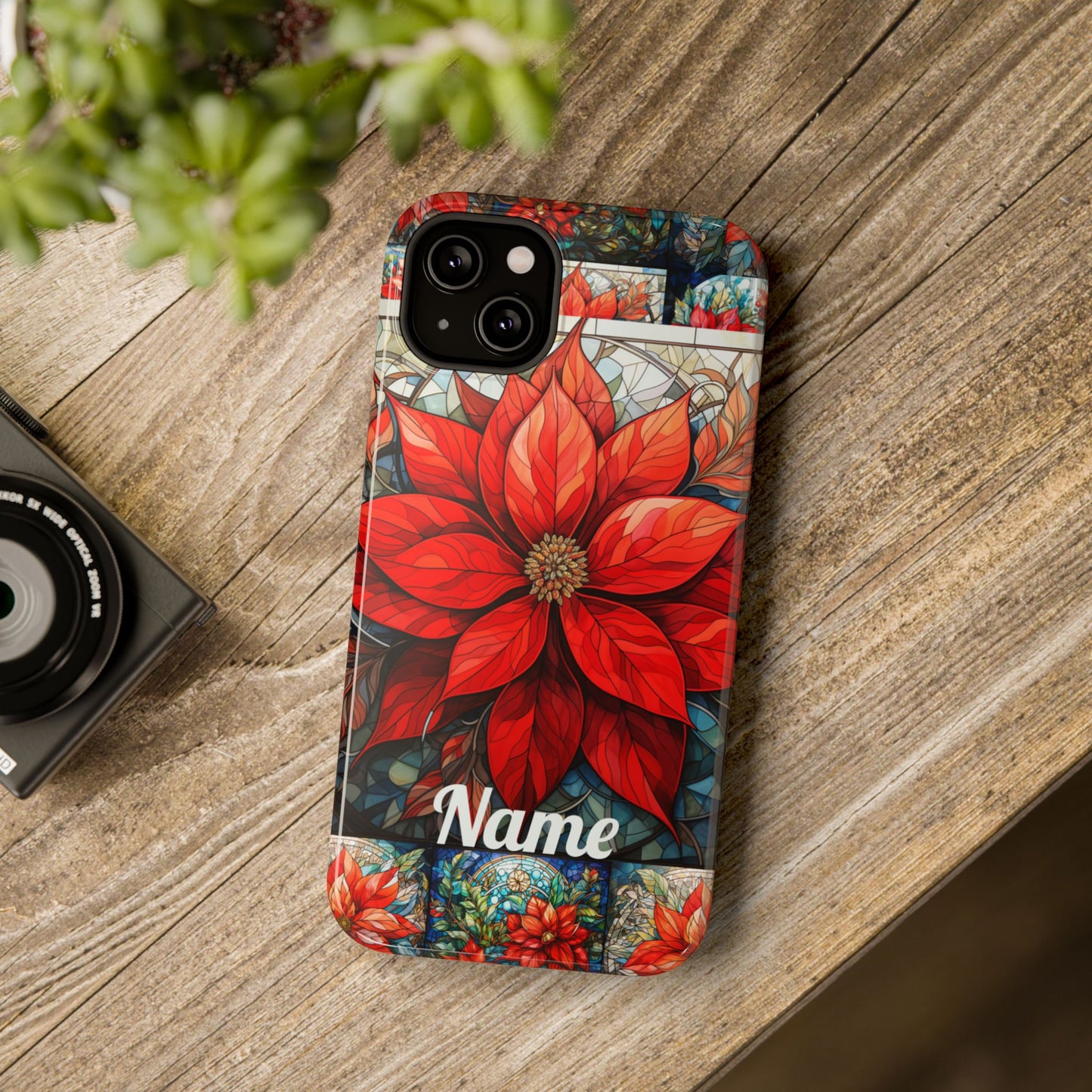 Christmas Poinsettia Stained Glass Phone Case - Personalized Christmas Phone Case Impact-Resistant Case