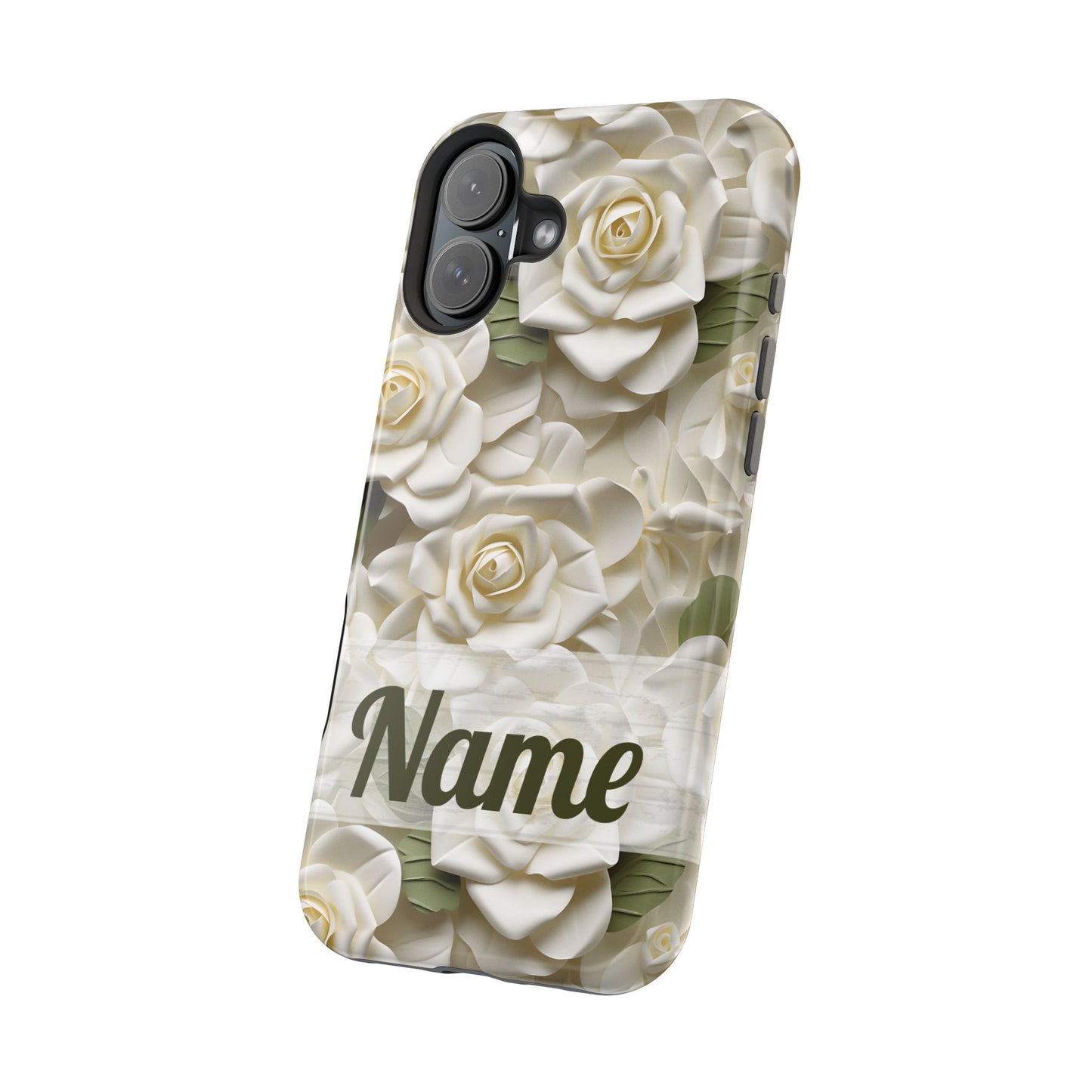 June Birth Flower Phone Case • White Paper Rose iPhone Cover • 3D Floral MagSafe Gift