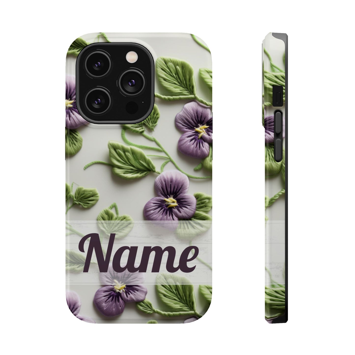 February Birth Flower Phone Case • Violet Embroidery iPhone Cover • MagSafe Gift for Her