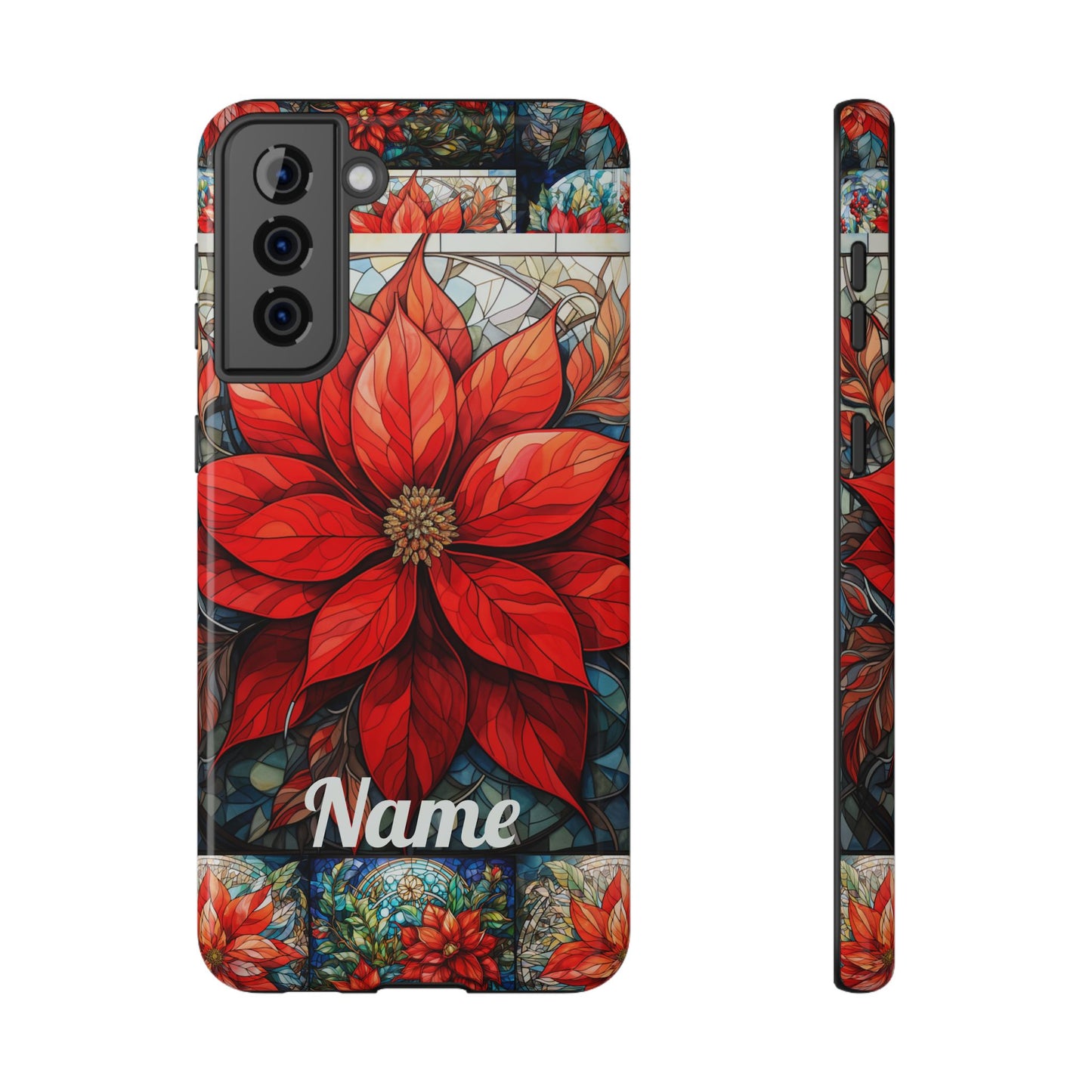 Christmas Poinsettia Stained Glass Phone Case - Personalized Christmas Phone Case Impact-Resistant Case