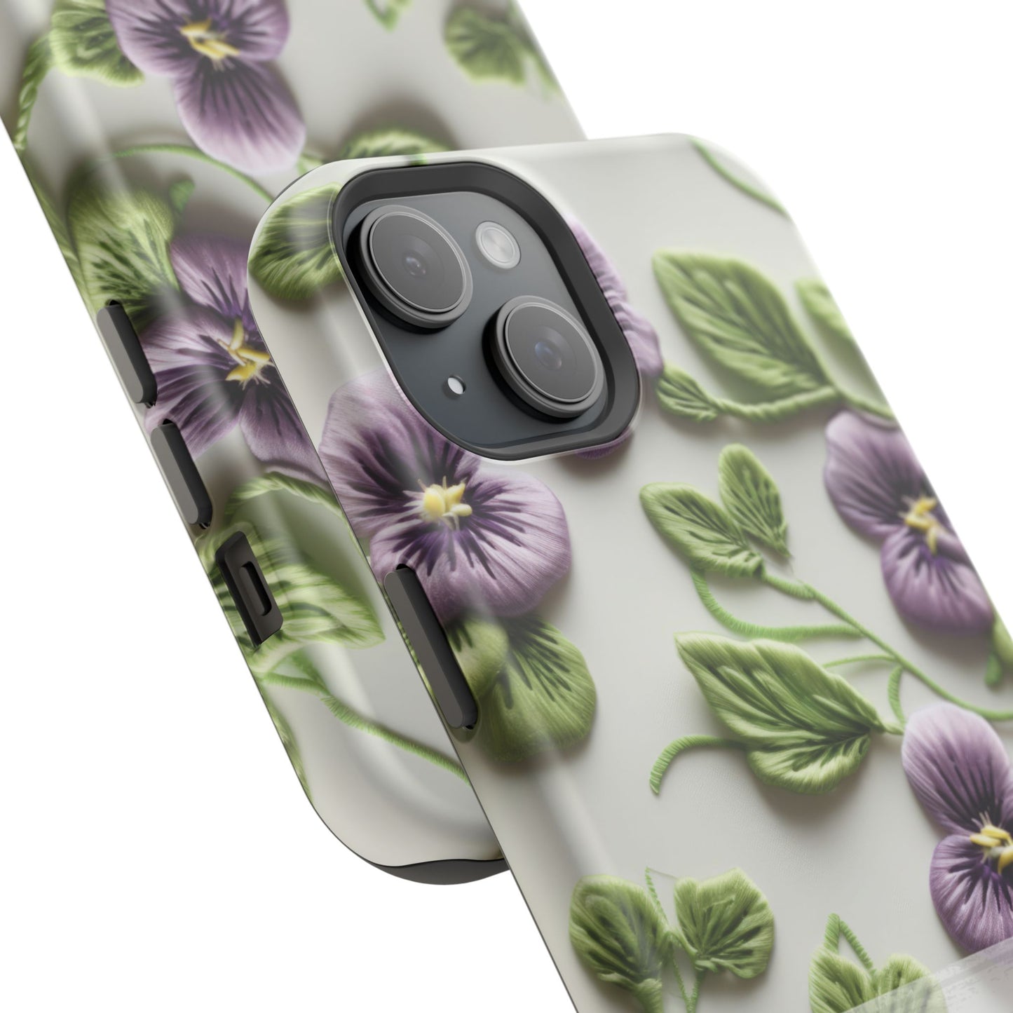 February Birth Flower Phone Case • Violet Embroidery iPhone Cover • MagSafe Gift for Her