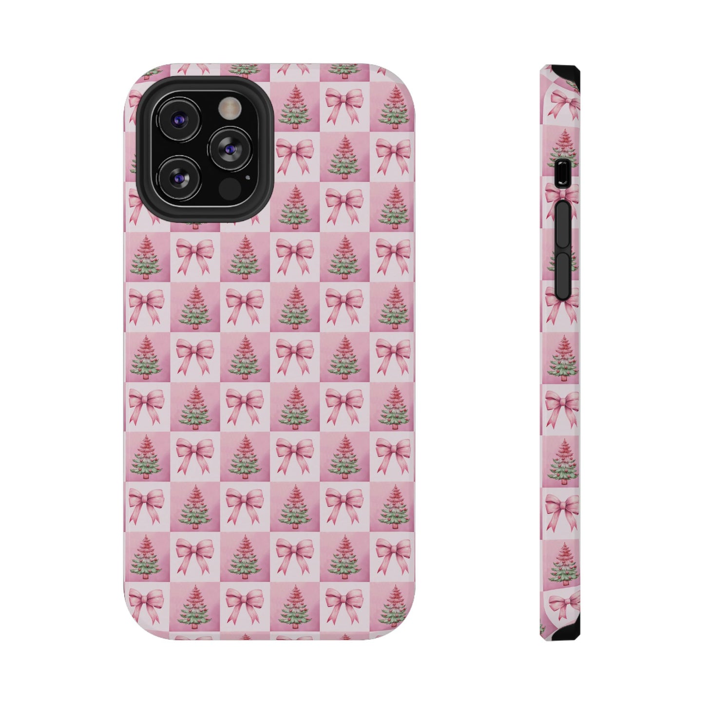 Pink Retro Christmas Tree & Coquette Phone Case - Christmas Phone Case Impact-Resistant Cases iPhone Samsung