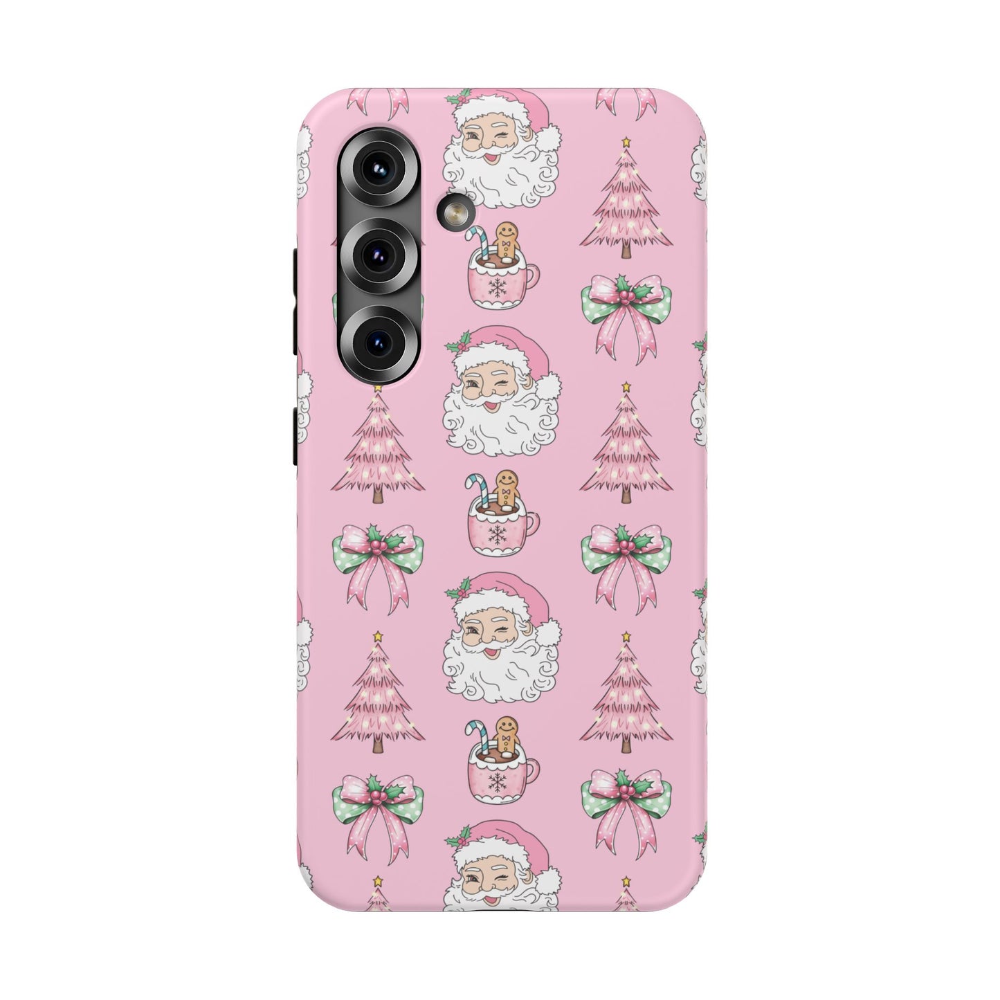 Pink Retro Santa & Coquette Bow Christmas Phone Case - Christmas Phone Case Impact-Resistant Case