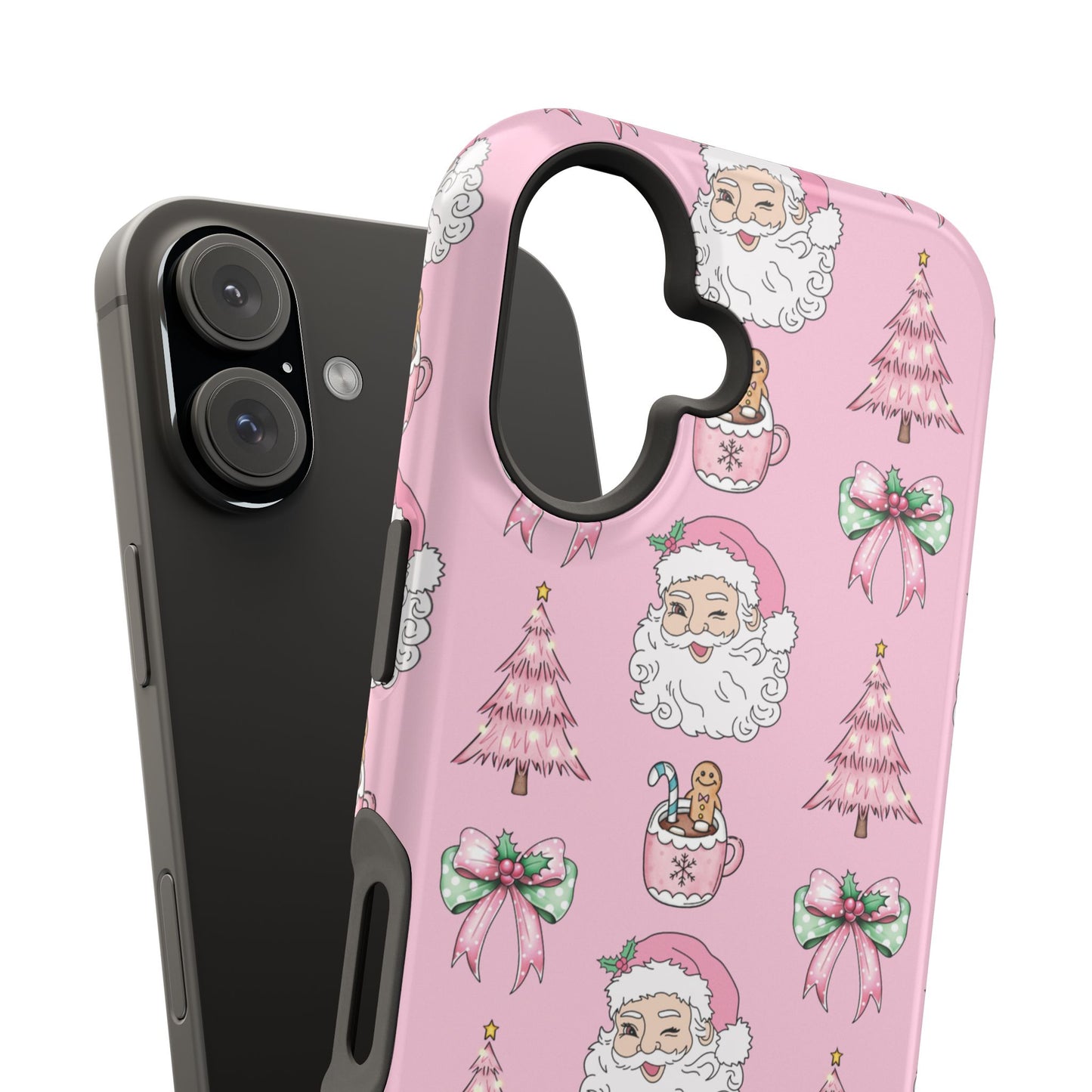 Pink Retro Santa & Coquette Bow Christmas Phone Case - Christmas Phone Case Impact-Resistant Case