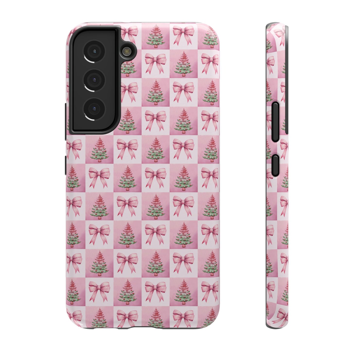 Pink Retro Christmas Tree & Coquette Phone Case - Christmas Phone Case Impact-Resistant Cases iPhone Samsung