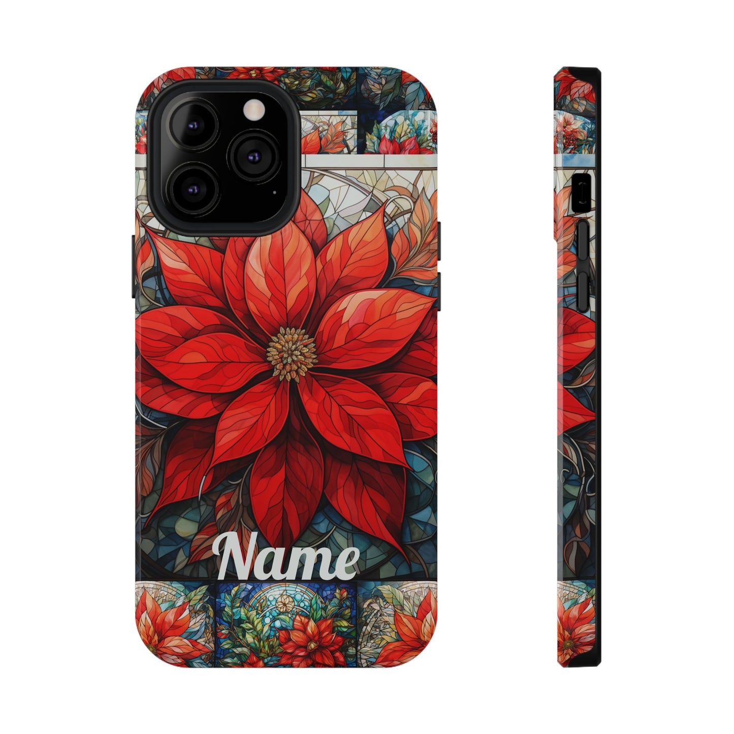 Christmas Poinsettia Stained Glass Phone Case - Personalized Christmas Phone Case Impact-Resistant Case