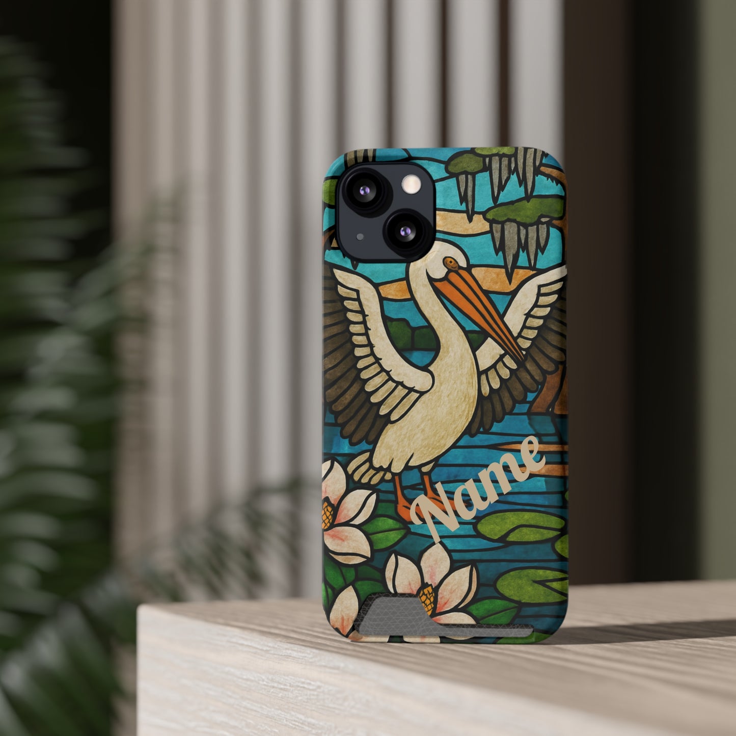 CAJUN DEB MDS Awareness Phone Case With Card Holder, Pelican, Stained Glass case, Louisiana phone case, magnolia