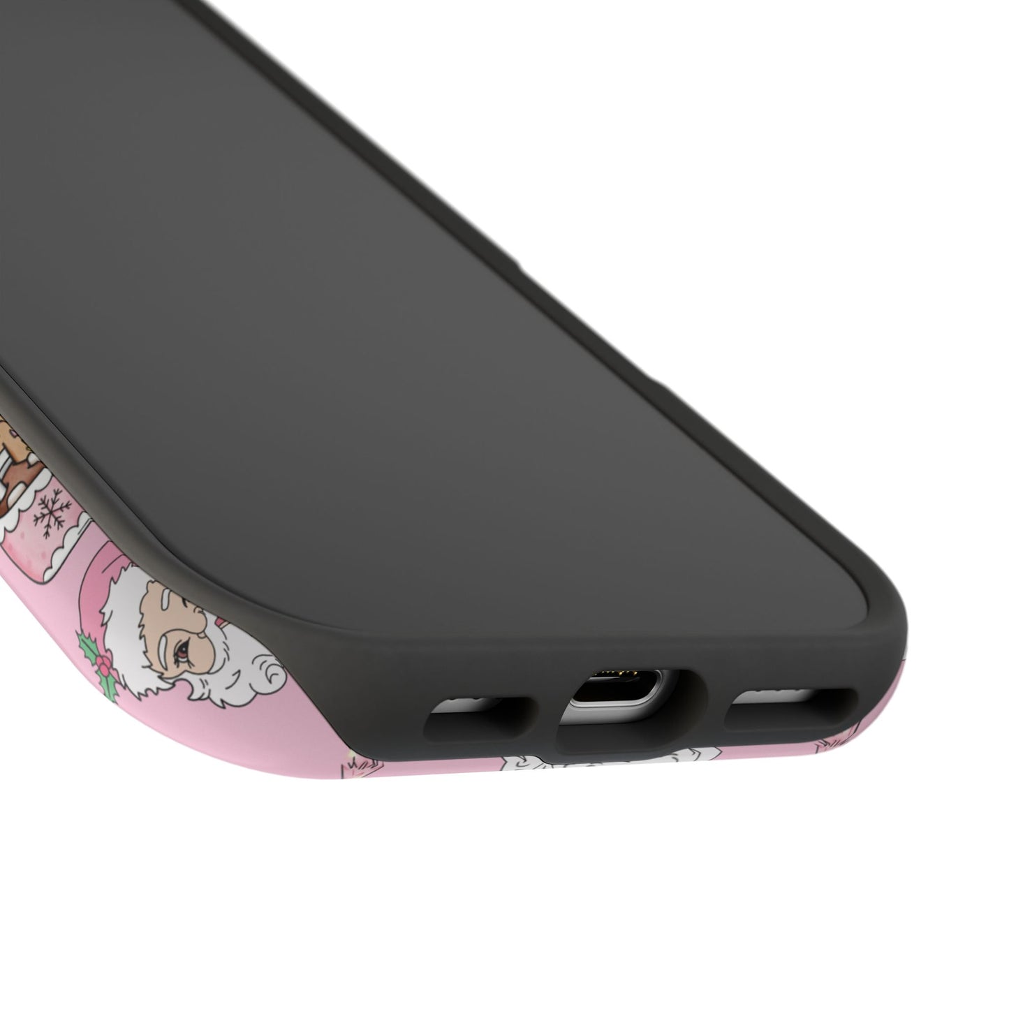 Pink Retro Santa & Coquette Bow Christmas Phone Case - Christmas Phone Case Impact-Resistant Case