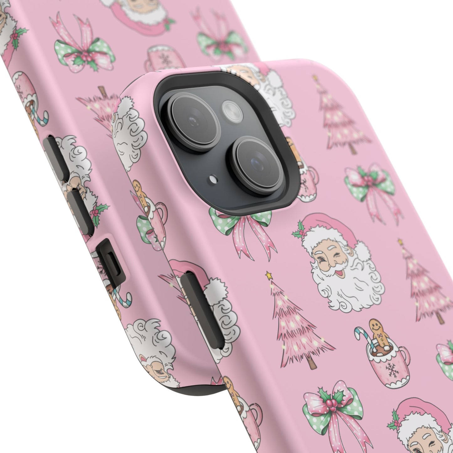 Pink Retro Santa & Coquette Bow Christmas Phone Case - Christmas Phone Case Impact-Resistant Case